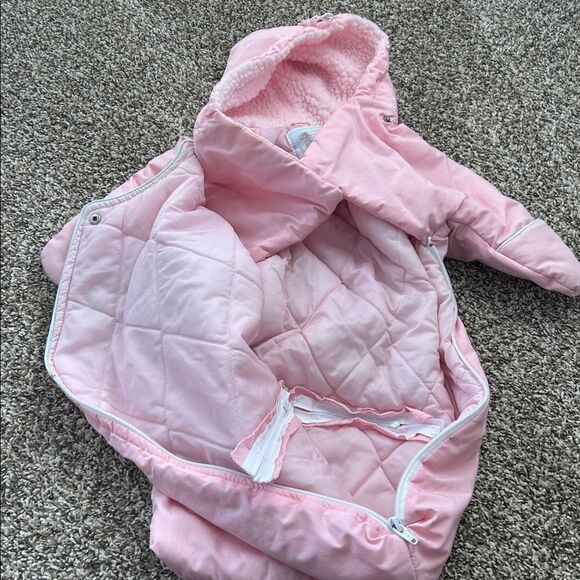 Vintage Snow Patrol Baby Girl Bunny in a Stroller Pink Snowsuit 0-12 Months - Picture 9 of 13